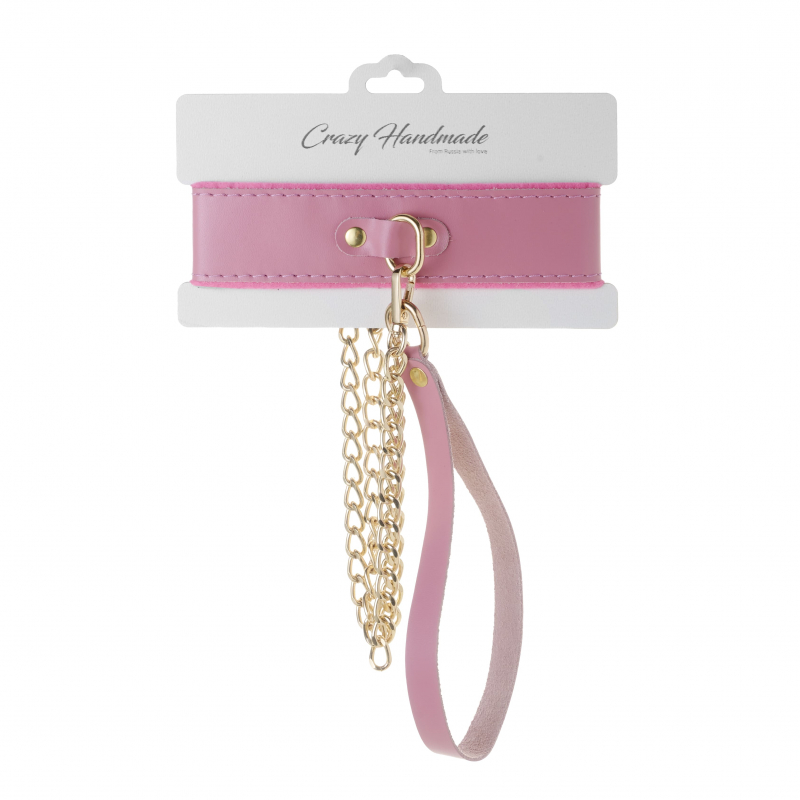 Ошейник с внутренней отделкой + поводок "Crazy Handmade" розовый, кожа 